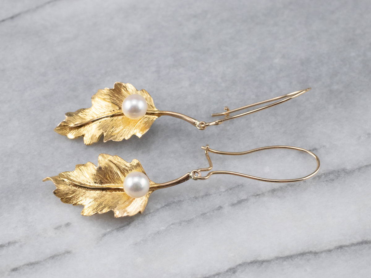 Pearl Gold Leaf Drop Earrings