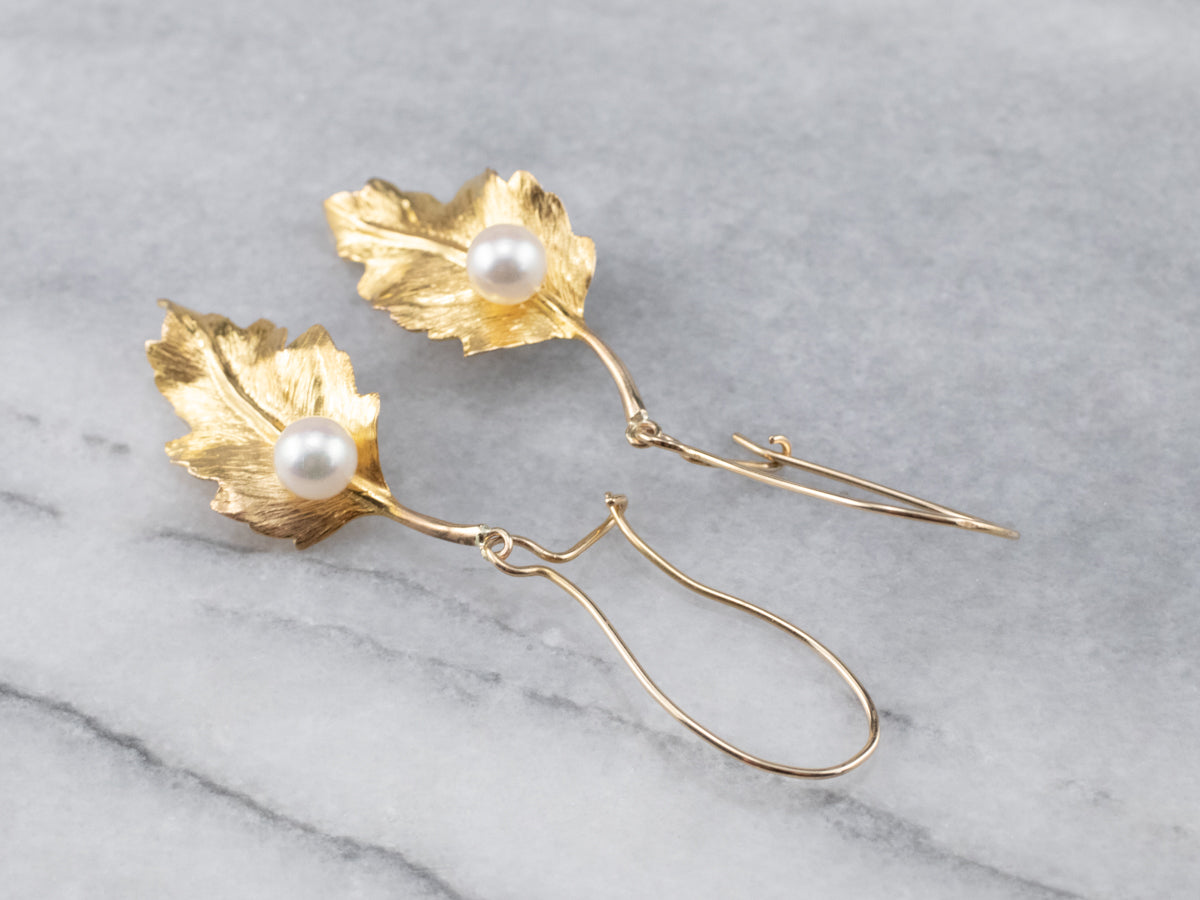 Pearl Gold Leaf Drop Earrings