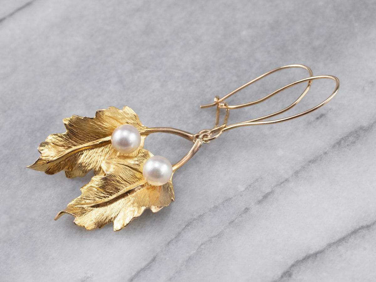 Pearl Gold Leaf Drop Earrings