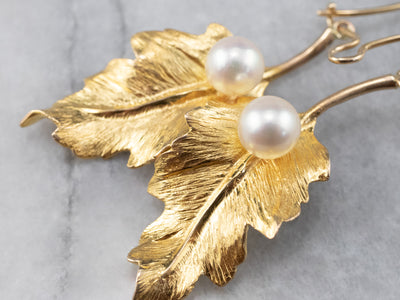 Pearl Gold Leaf Drop Earrings