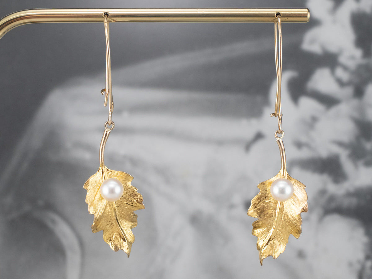 Pearl Gold Leaf Drop Earrings