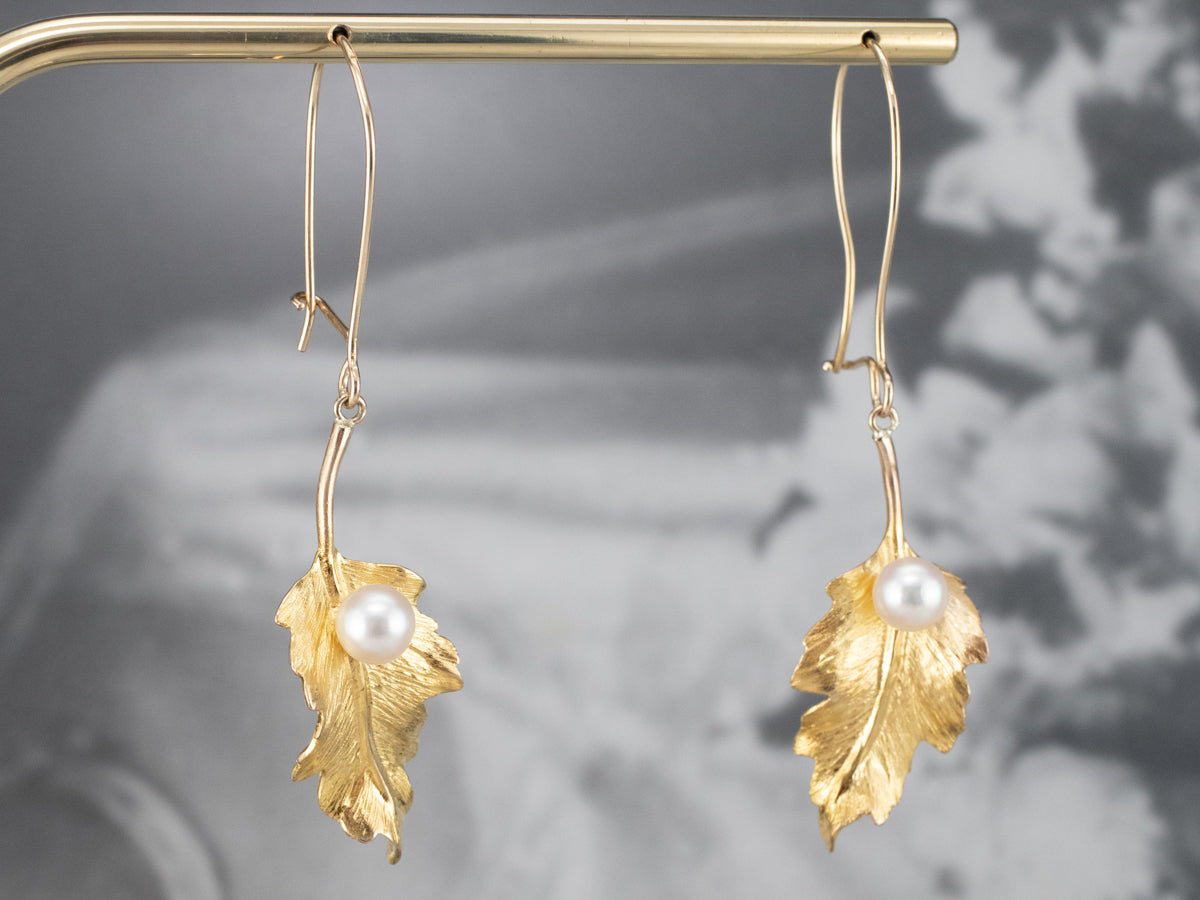 Pearl Gold Leaf Drop Earrings