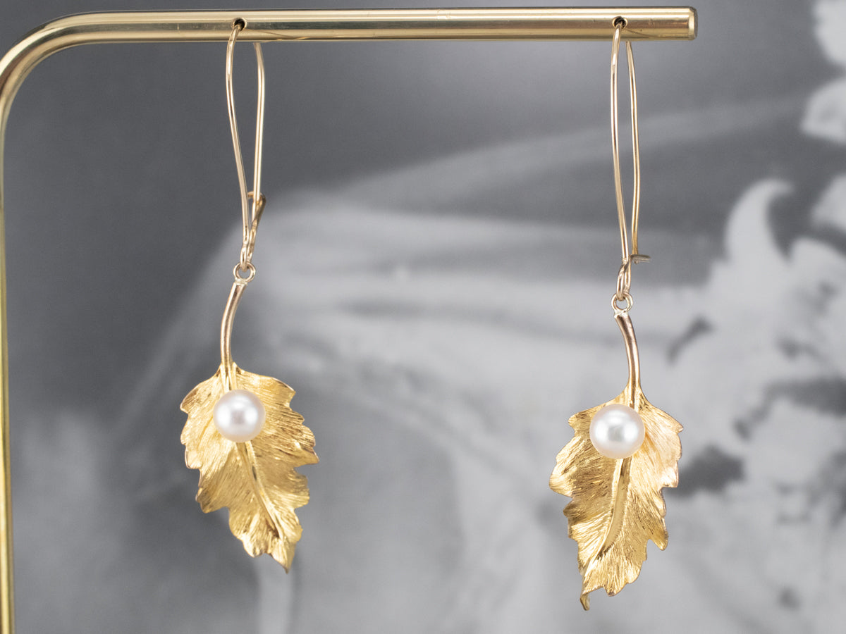 Pearl Gold Leaf Drop Earrings