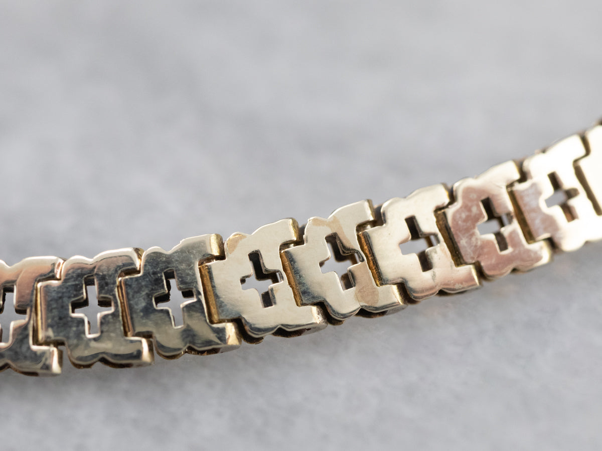 Victorian Revival Coral Repousse Gold Link Bracelet