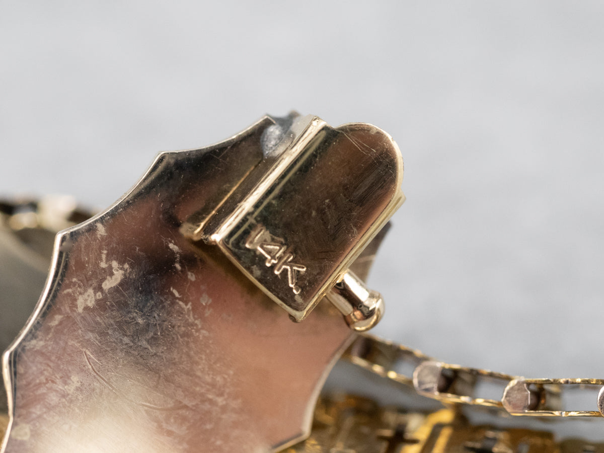 Victorian Revival Coral Repousse Gold Link Bracelet