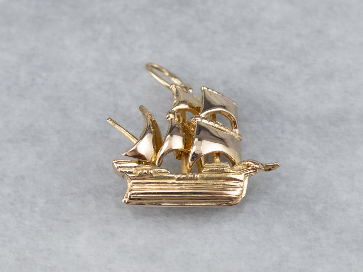 Gold Spanish Galleon Ship Pendant