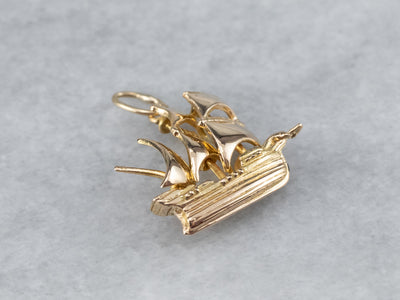 Gold Spanish Galleon Ship Pendant