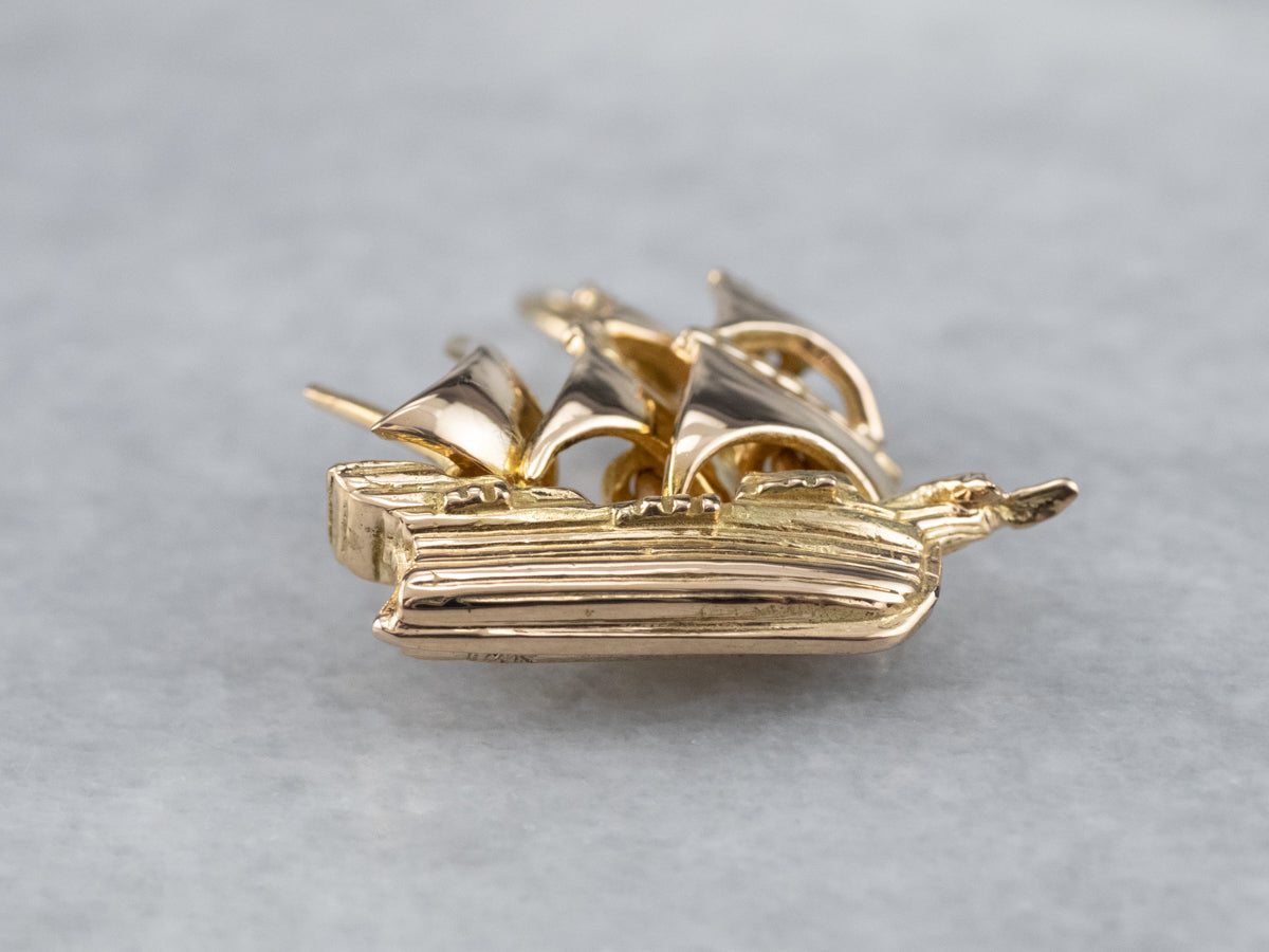 Gold Spanish Galleon Ship Pendant