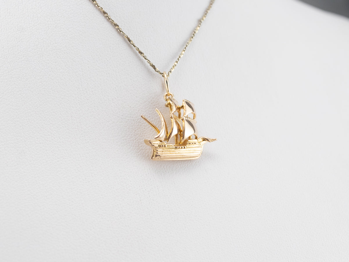 Gold Spanish Galleon Ship Pendant