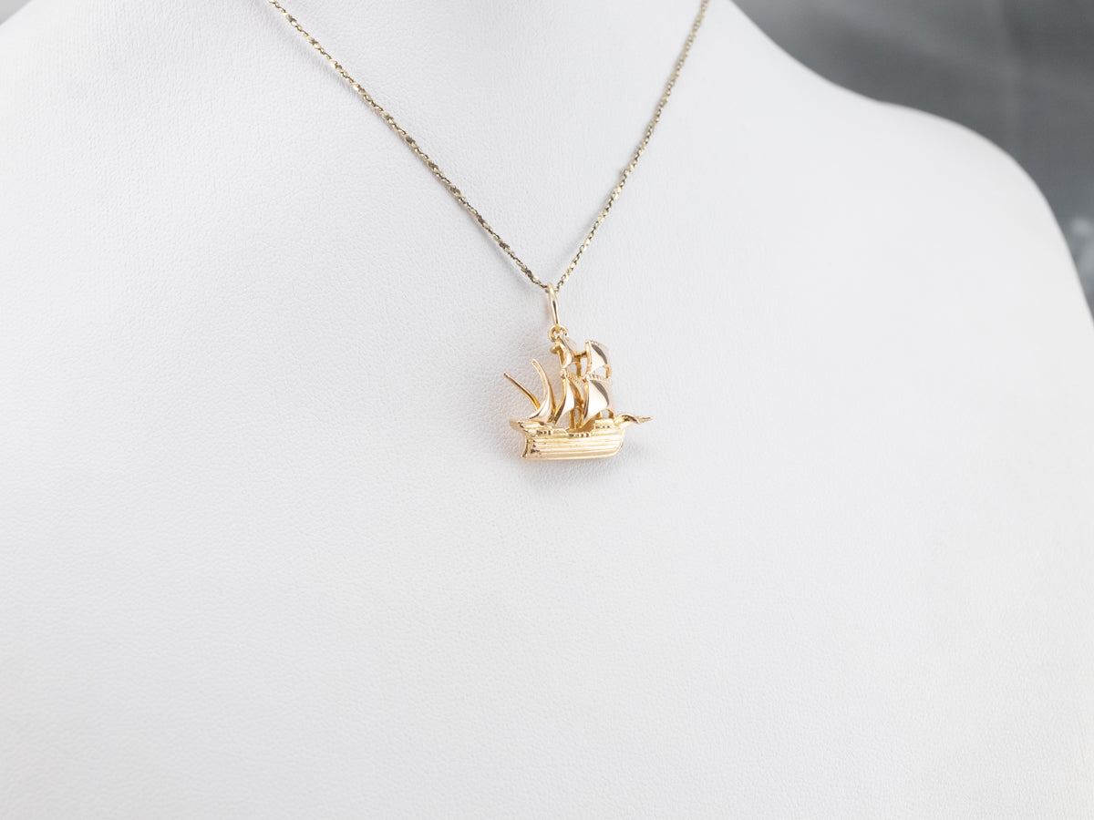 Gold Spanish Galleon Ship Pendant