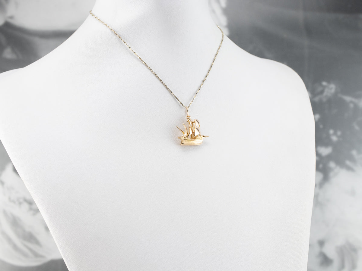 Gold Spanish Galleon Ship Pendant
