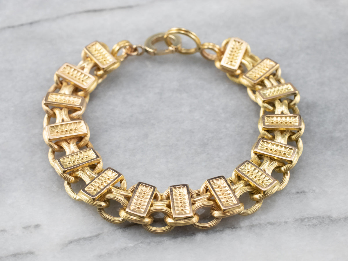 Decorative 18K Gold Bar Link Bracelet