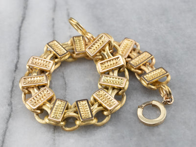Decorative 18K Gold Bar Link Bracelet