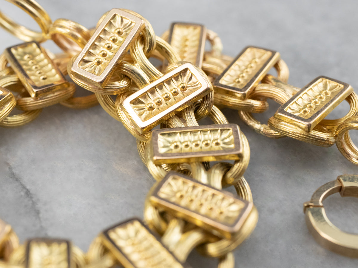 Decorative 18K Gold Bar Link Bracelet