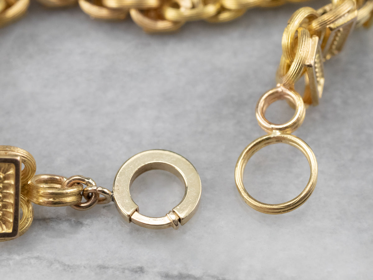 Decorative 18K Gold Bar Link Bracelet