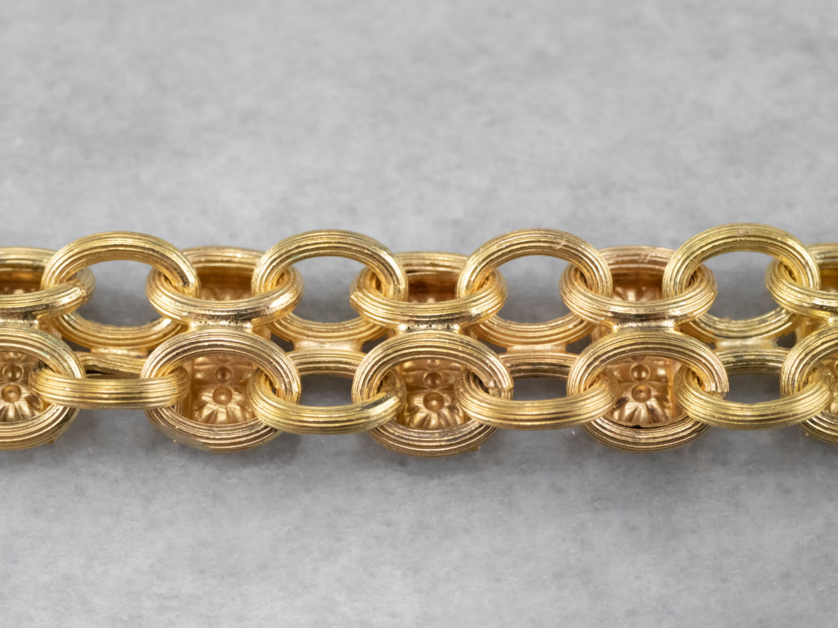 Decorative 18K Gold Bar Link Bracelet