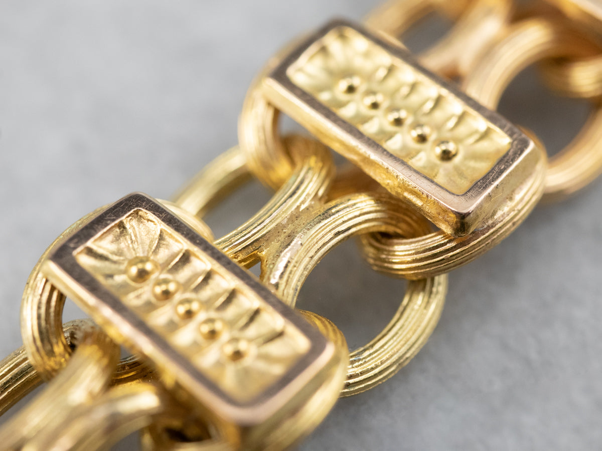 Decorative 18K Gold Bar Link Bracelet