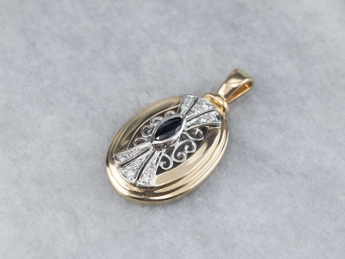 Marquise Sapphire and Diamond Pendant