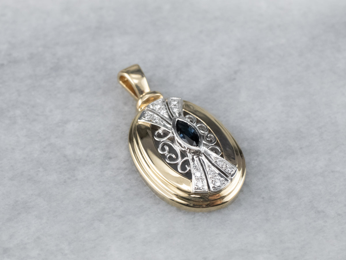 Marquise Sapphire and Diamond Pendant