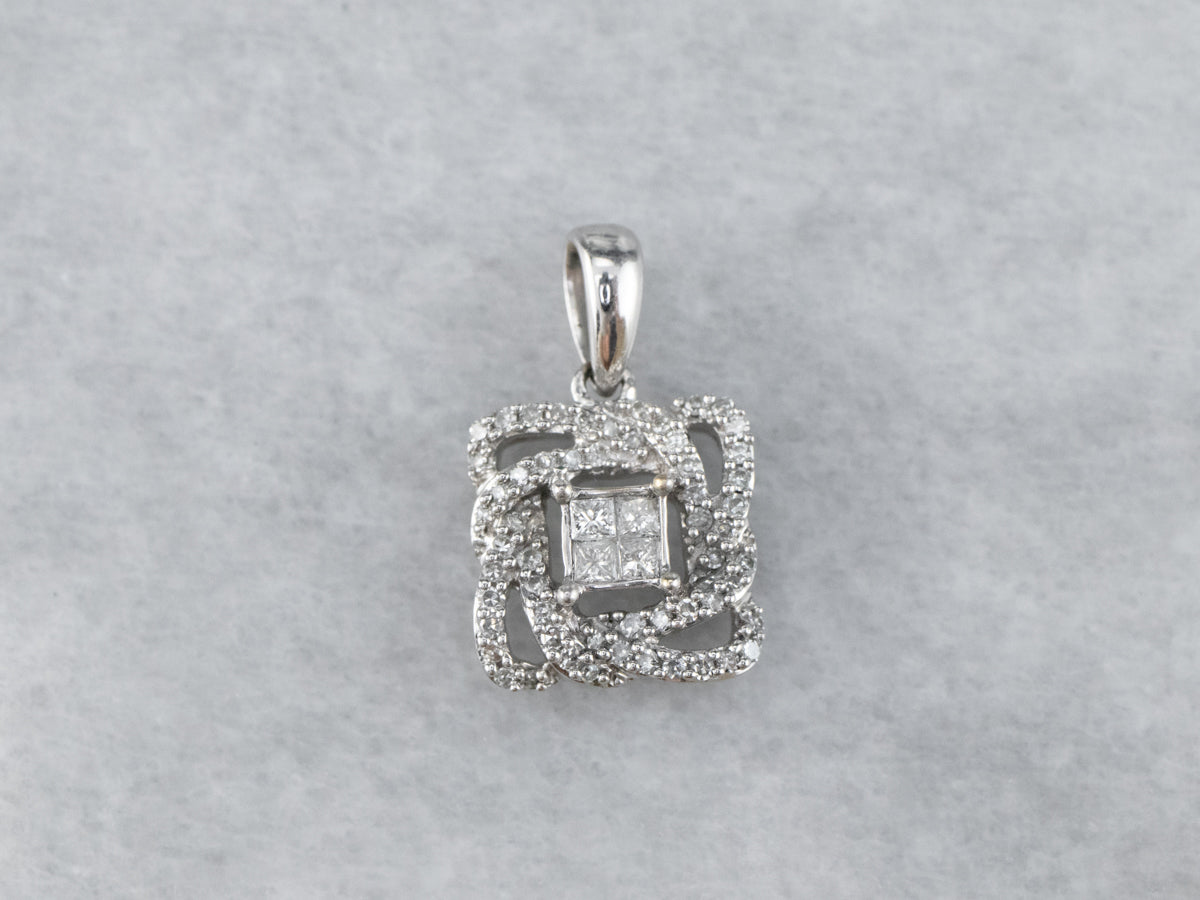 Twisting Diamond Halo Pendant
