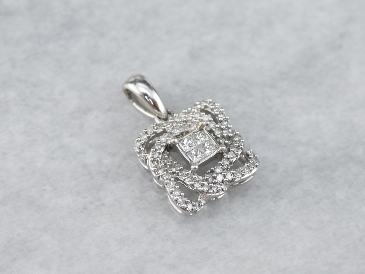 Twisting Diamond Halo Pendant