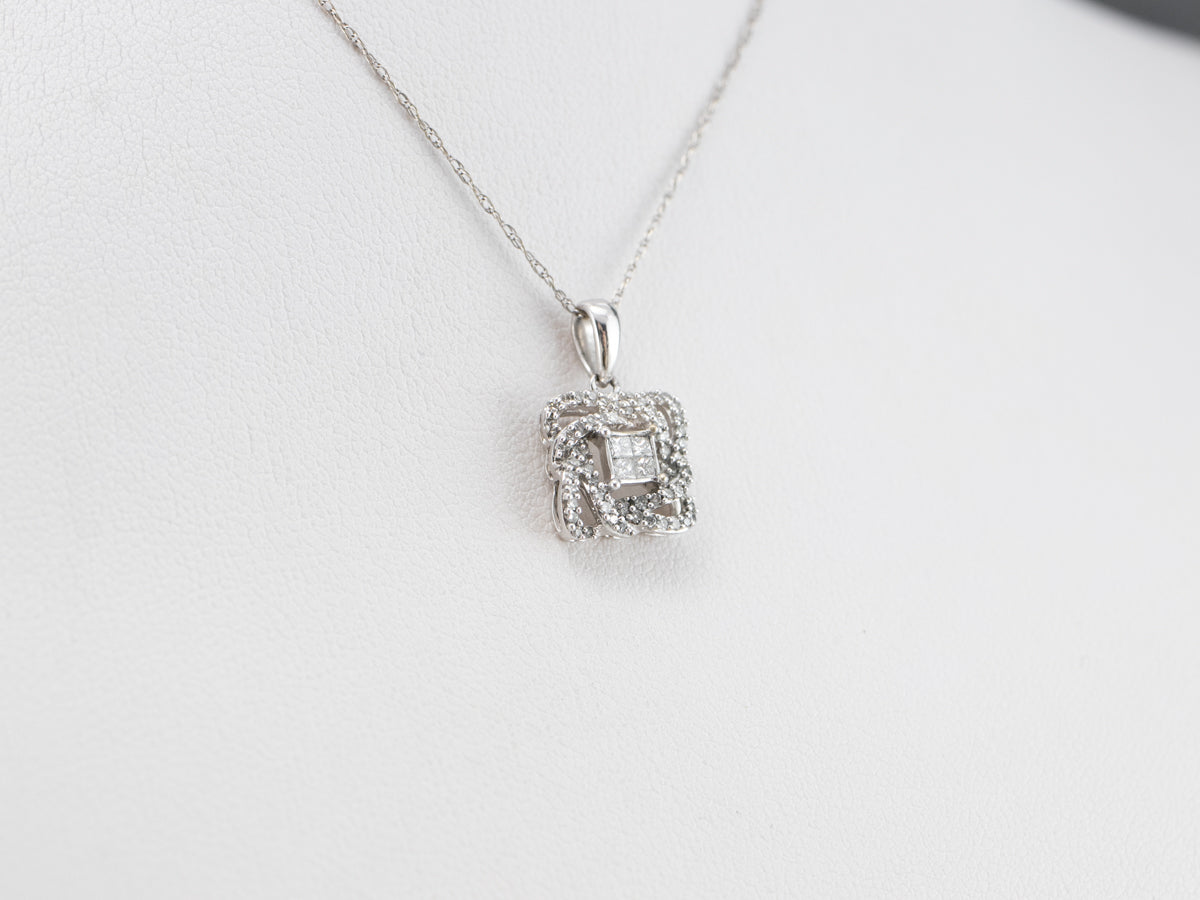 Twisting Diamond Halo Pendant