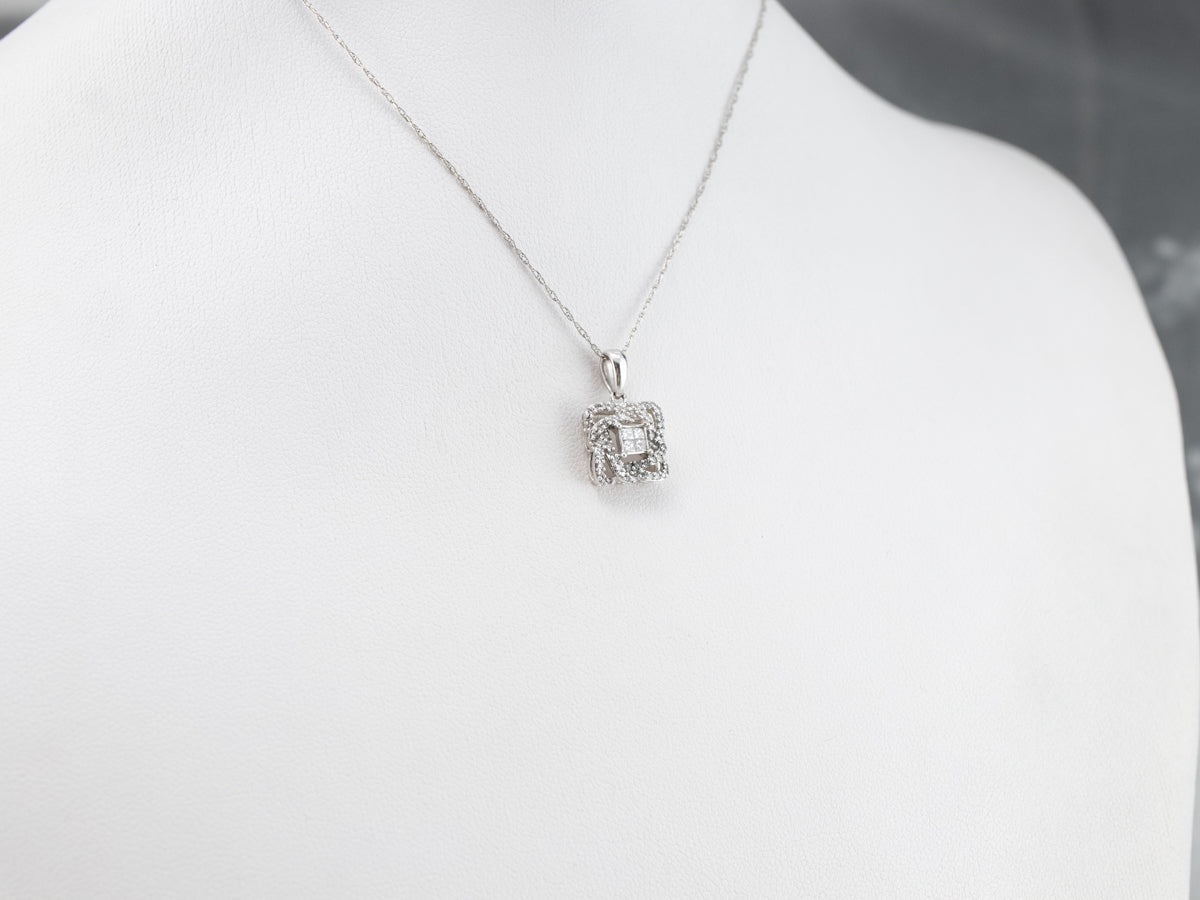Twisting Diamond Halo Pendant