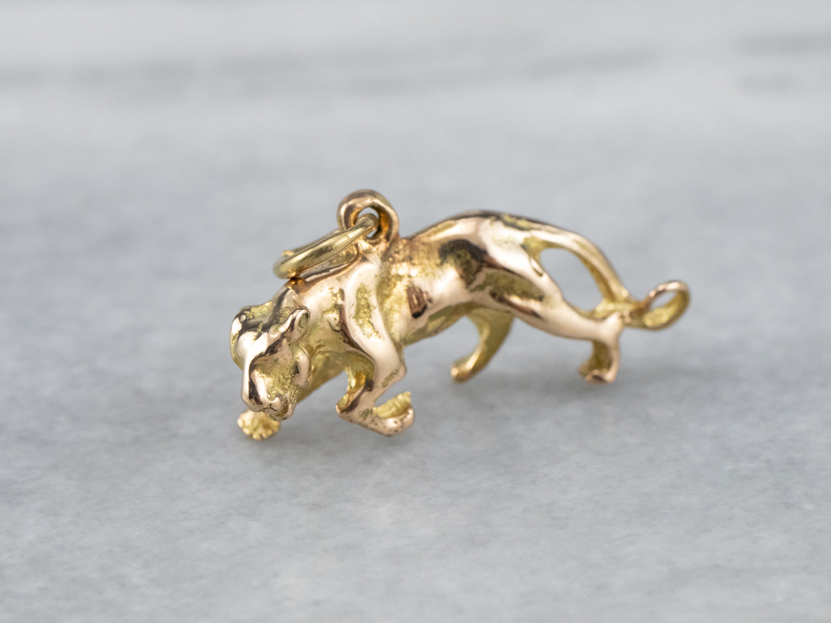 Vintage Gold Stalking Panther Charm