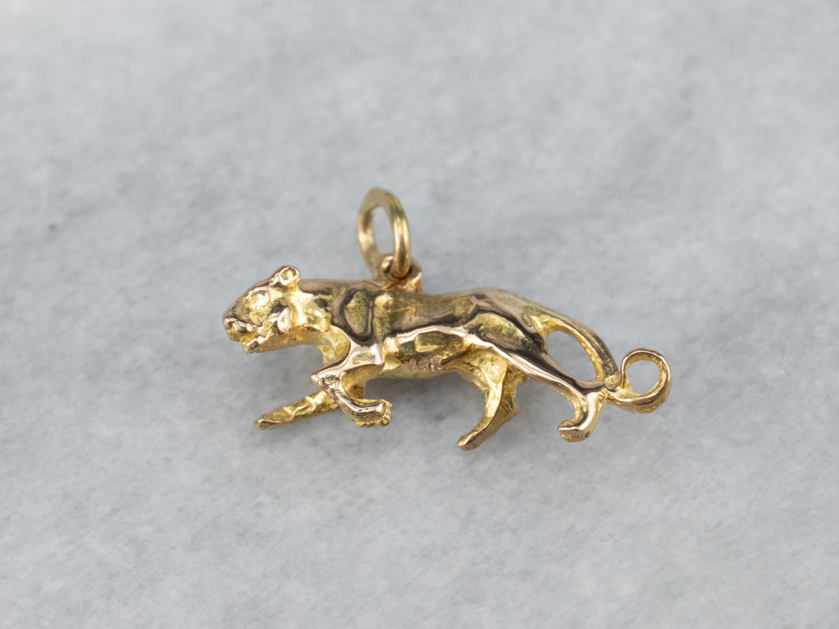 Vintage Gold Stalking Panther Charm