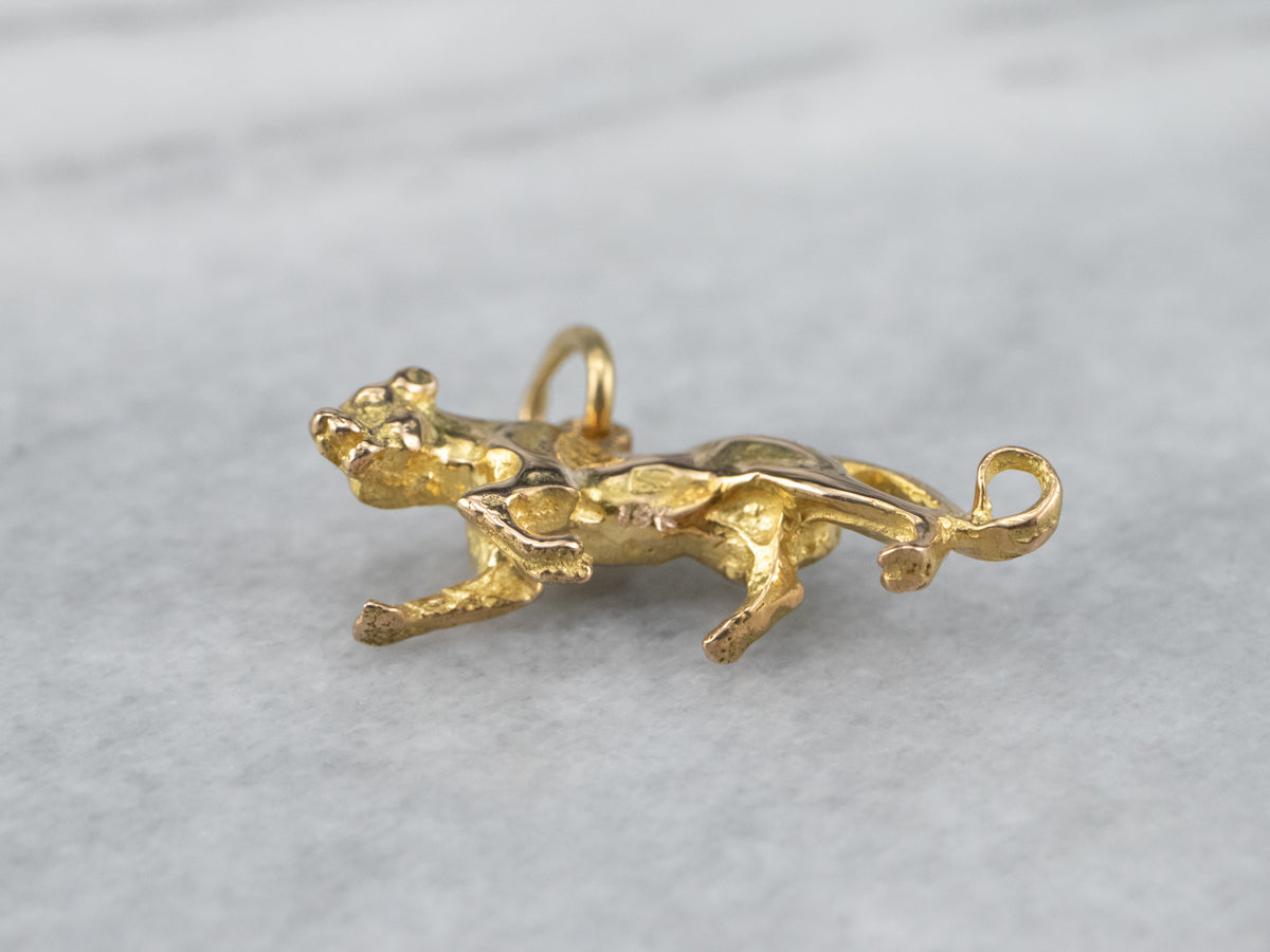 Vintage Gold Stalking Panther Charm