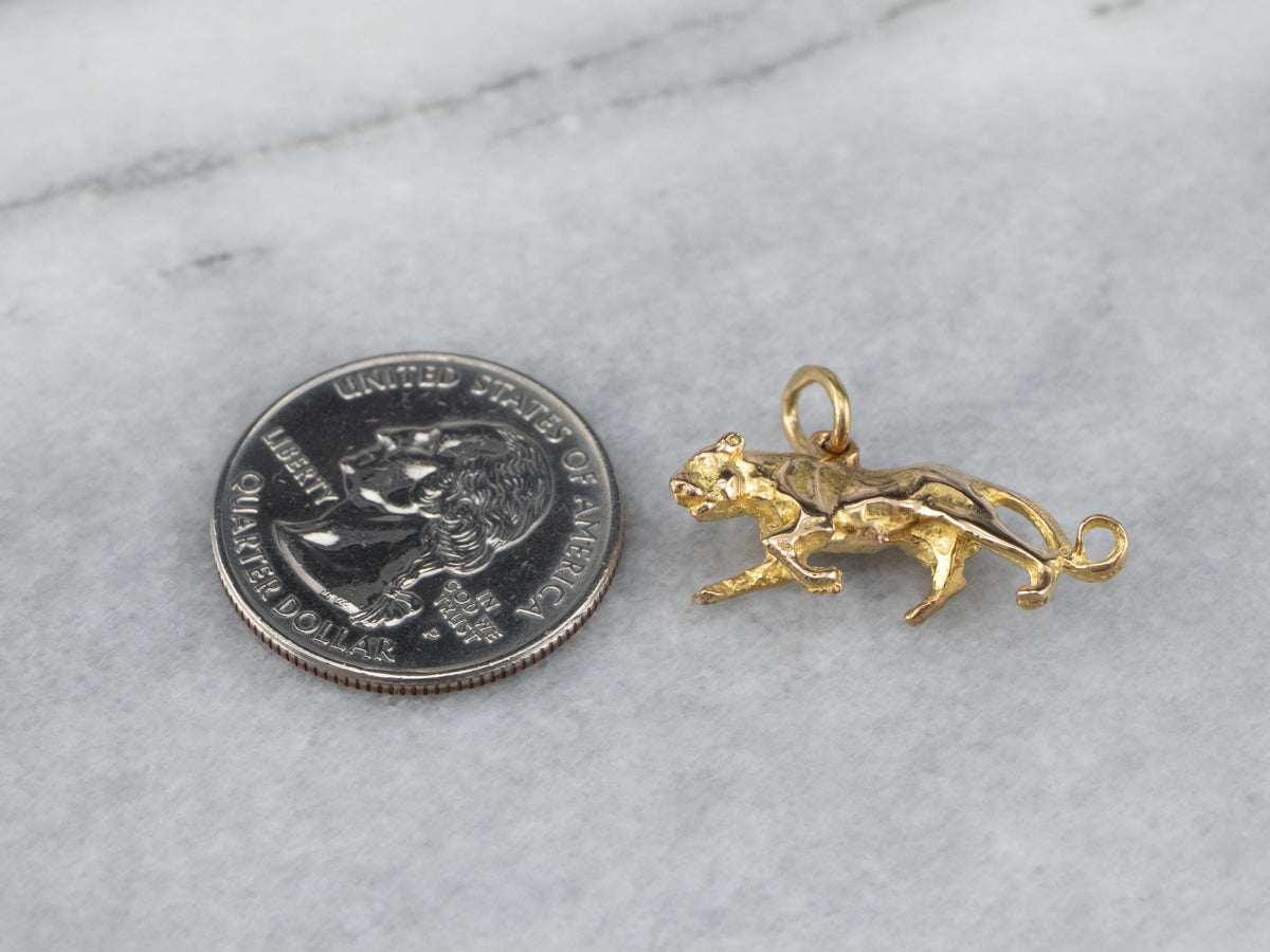 Vintage Gold Stalking Panther Charm