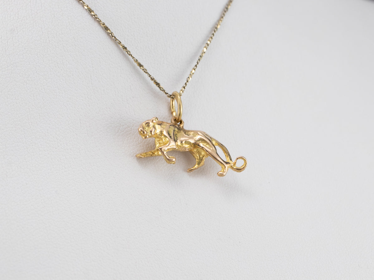 Vintage Gold Stalking Panther Charm