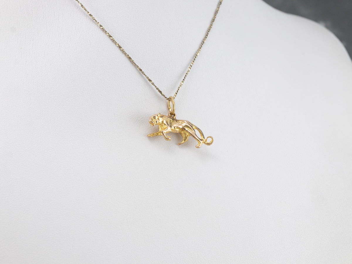 Vintage Gold Stalking Panther Charm