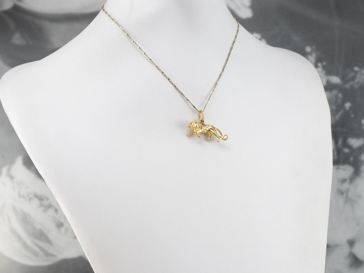Vintage Gold Stalking Panther Charm