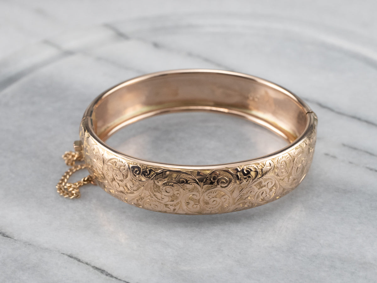 Vintage Ornate Rose Gold Bangle Bracelet