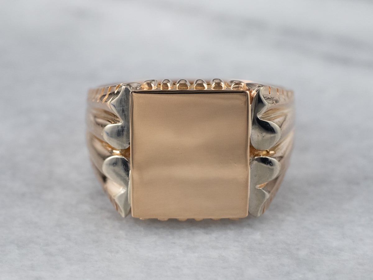 Vintage Two Tone 18K Gold Signet Ring
