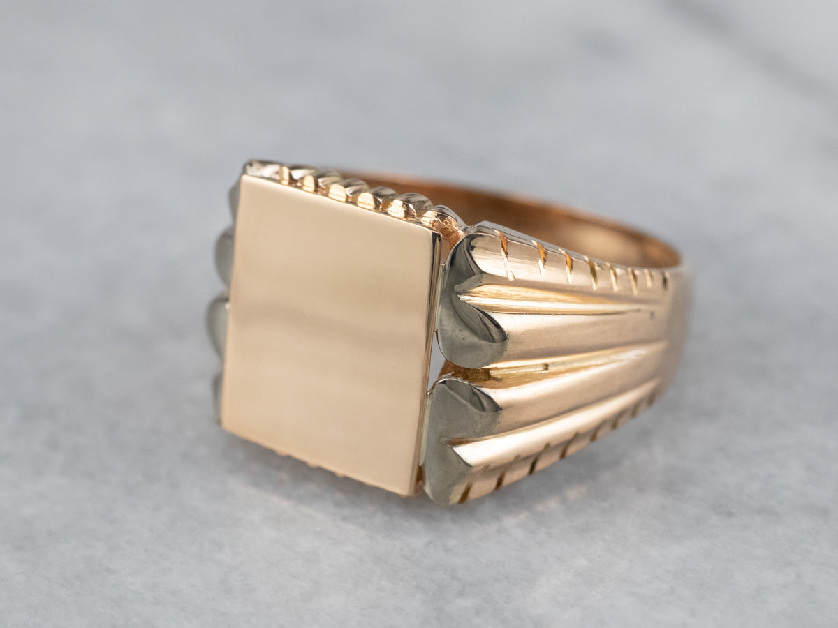 Vintage Two Tone 18K Gold Signet Ring