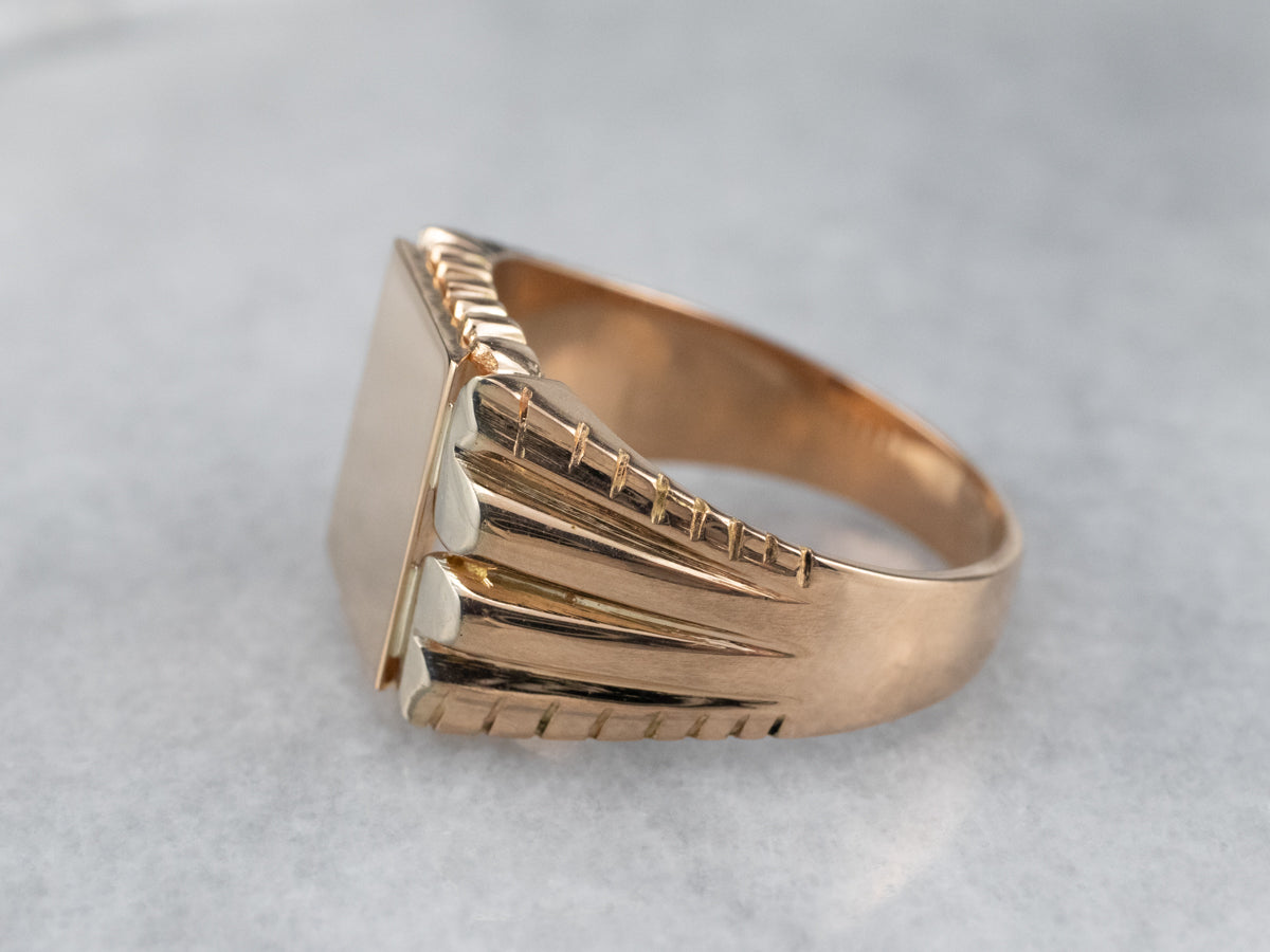 Vintage Two Tone 18K Gold Signet Ring