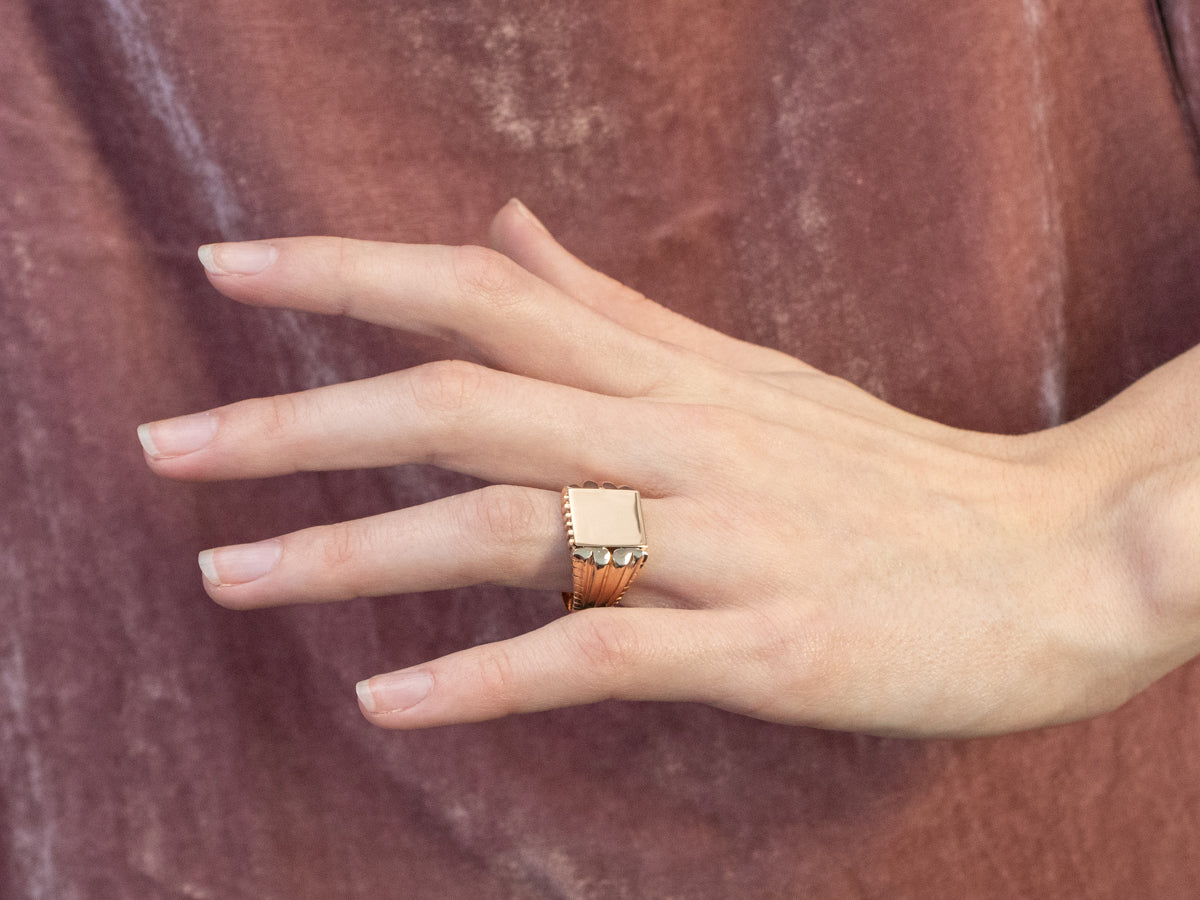 Vintage Two Tone 18K Gold Signet Ring