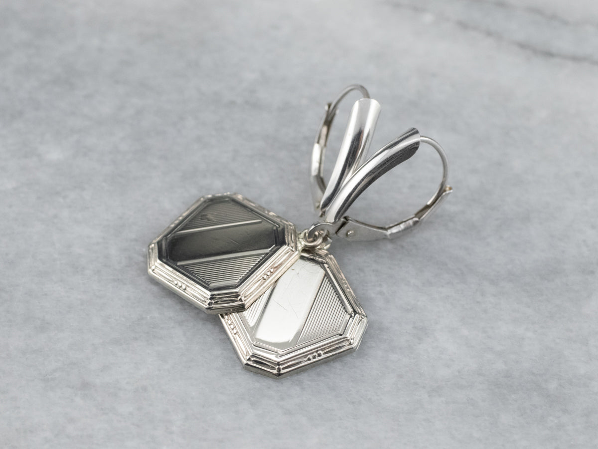 Square Disk White Gold Drop Earrings