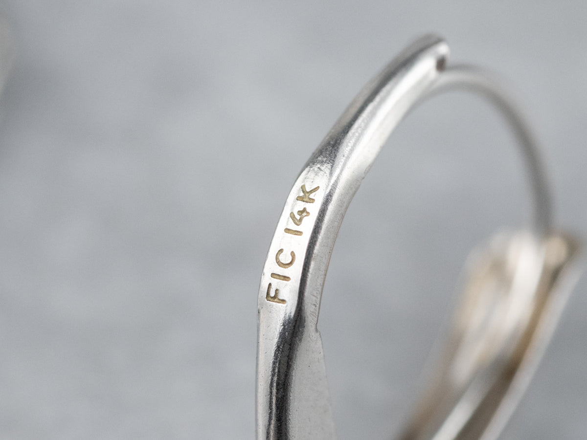 Square Disk White Gold Drop Earrings