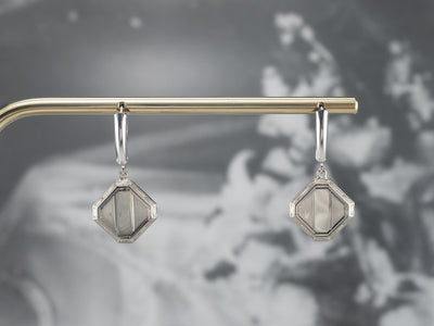Square Disk White Gold Drop Earrings