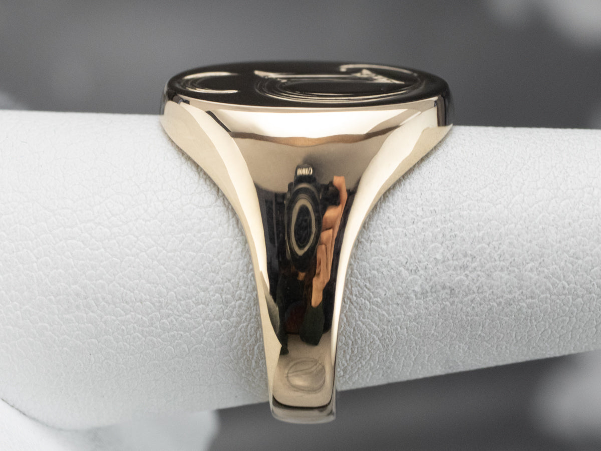 Bold Gold D Initial and Moon Signet Ring