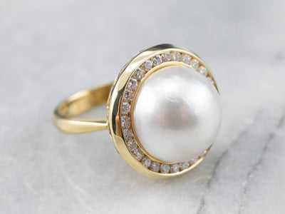 Mabe Pearl and Diamond Halo Cocktail Ring