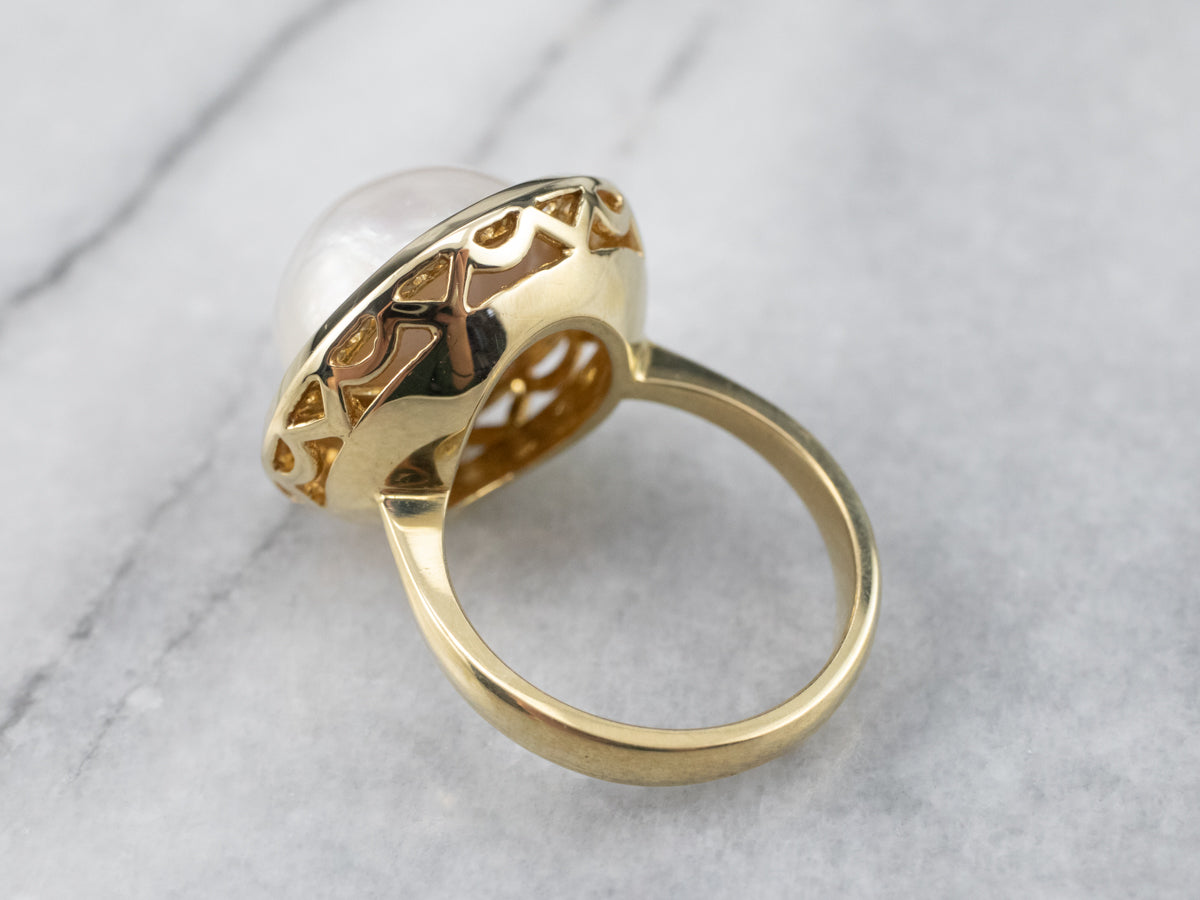 Mabe Pearl and Diamond Halo Cocktail Ring