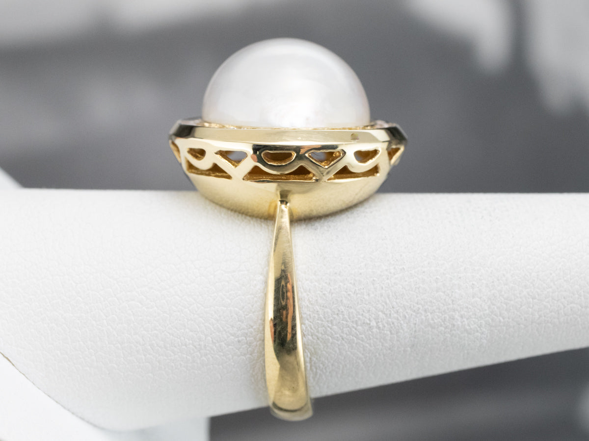Mabe Pearl and Diamond Halo Cocktail Ring