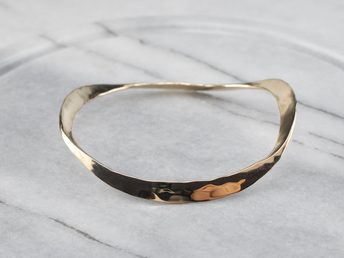 Modernist Hammered Gold Bangle Bracelet