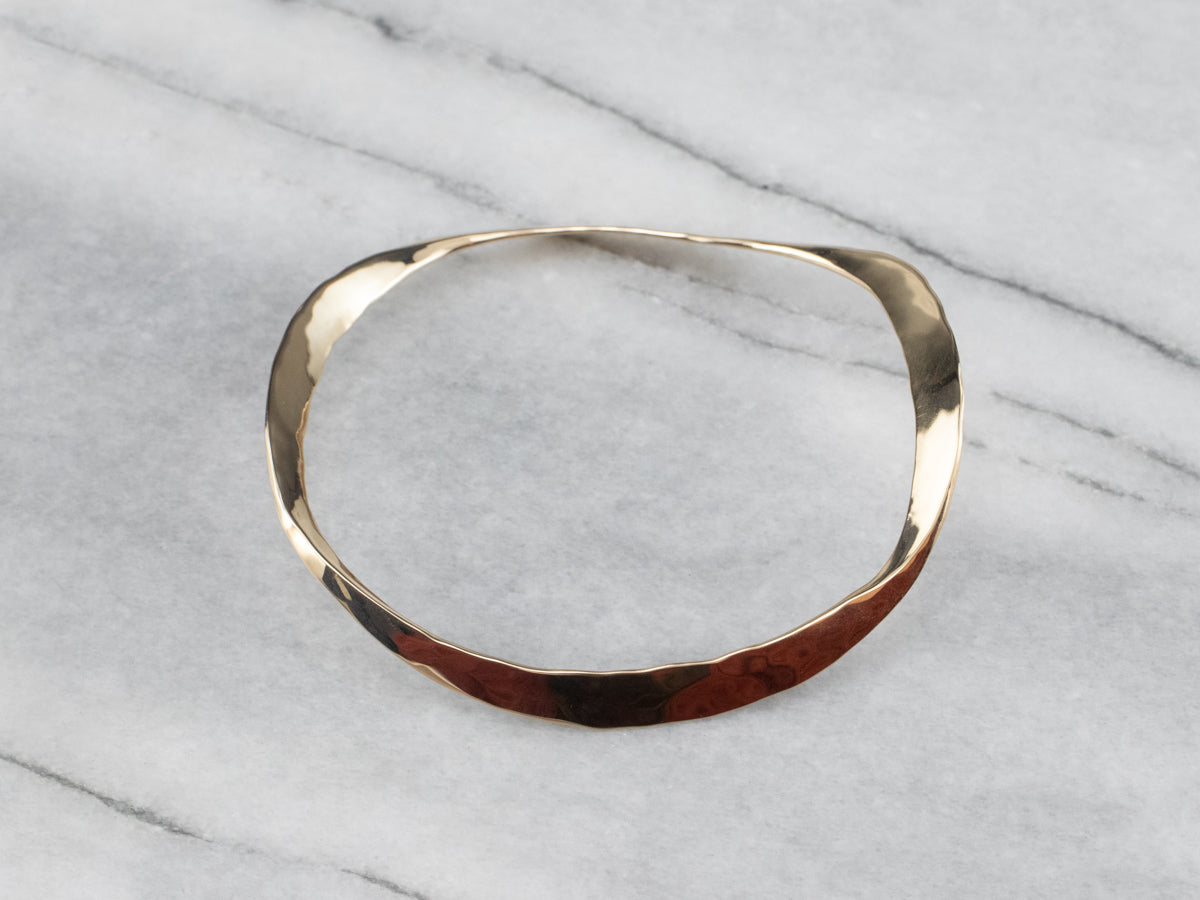 Modernist Hammered Gold Bangle Bracelet