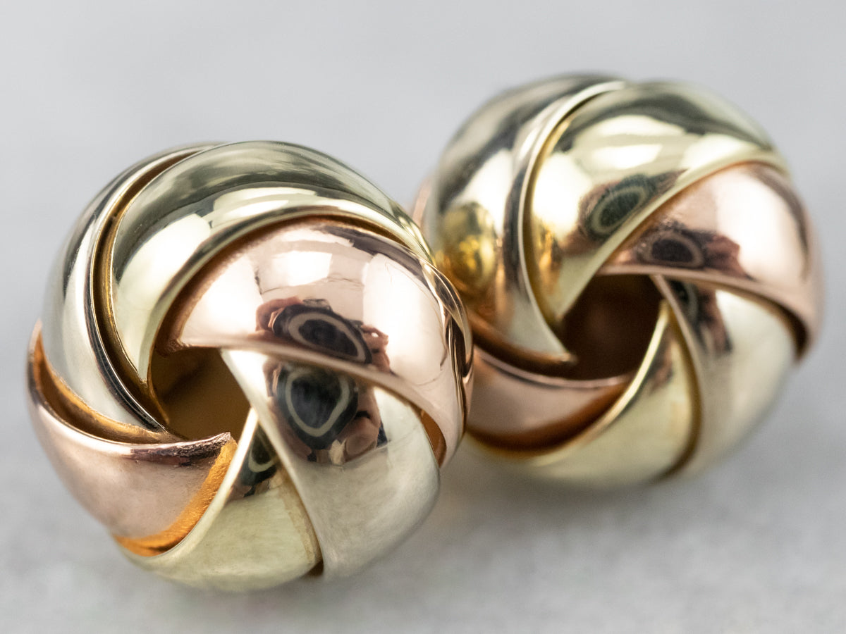 Tri Color Gold Knot Stud Earrings