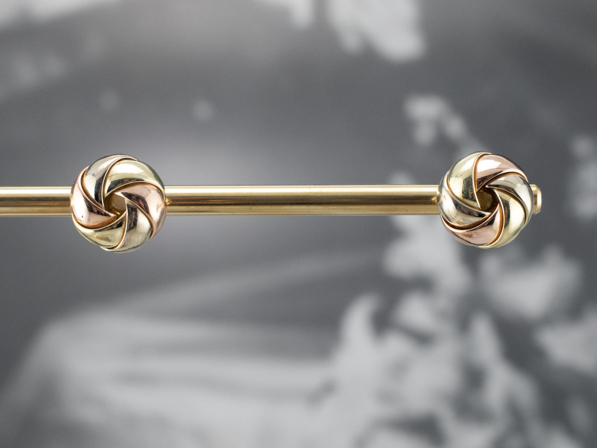 Tri Color Gold Knot Stud Earrings